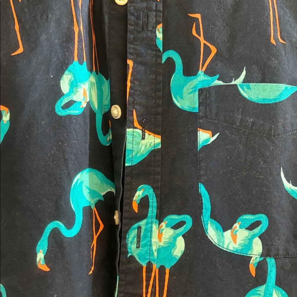 Old Navy Dark Blue Flamingo Print Shirt - Picture 2 of 5